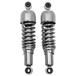 Four Drag Specialties Replacement Shocks for 2004-2022 Harley-Davidson Sportster models—two black and two chrome—are displayed side by side on a white background.