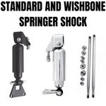 Three Moto Iron Springer shock kits are displayed vertically under "Standard and Wishbone Springer Shock," featuring the Moto Iron Springer Ride Control Shock Kit for Moto Iron Standard and Wishbone Springers.
