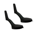 Two black Sully's Customs Slim King & Queen Seats for Hardtail, featuring high backrests and quilted patterns, are displayed side by side on a white background—ideal as stylish chopper seats.