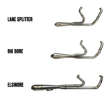 Upgrade your 2018-2024 Harley-Davidson Softail (with OEM Bags) with the SP Concepts Exhaust System—a stainless steel 2-into-1 exhaust complete with pipes, muffler, mounting brackets, and hardware kit from SP Concepts, all showcased on a white background.
