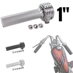 Close-up of the TC Bros. 1" Motorcycle Throttle, a minimalist handle with three nuts in black or silver by TC Bros., shown installed on a motorcycle handlebar and compatible with Harley-Davidson throttle setups.