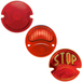 TC Bros. Replacement Glass Tail Light Lens set includes two red circular lenses: one plain textured, one embossed with "STOP" in yellow. Perfect for Model A and Model B tail light restoration or upgrades. Brand: TC Bros.