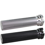 Two TC Bros. 1" Billet Motorcycle Throttle Tubes, one silver and one black with metallic ends, are shown side by side on a white background, offering smooth and responsive throttle control. Brand: TC Bros.