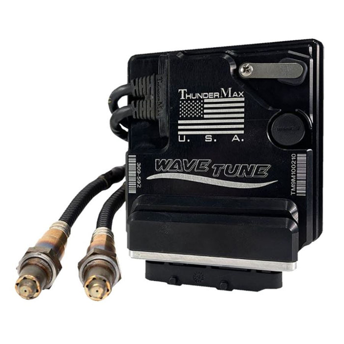 Motorcycle fuel management system with two connected oxygen sensors and integrated ThunderMax ECM with Integral Auto Tune System for Harley M8 Softail 21-24.