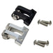 Two TC Bros. Pro Series metal motorcycle chain adjuster blocks, one silver and one black, with matching screws, are displayed on a white background, exemplifying American craftsmanship.
