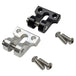 Two TC Bros. Pro Series metal motorcycle chain adjuster blocks, one silver and one black, with matching screws, are displayed on a white background, exemplifying American craftsmanship.