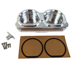 Two TC Bros. Pro Series Gauge Relocation Bezels for 2014-2023 Harley-Davidson Road Glide are shown—machined billet aluminum with dual circular openings—in matte black and polished silver, against a white background.