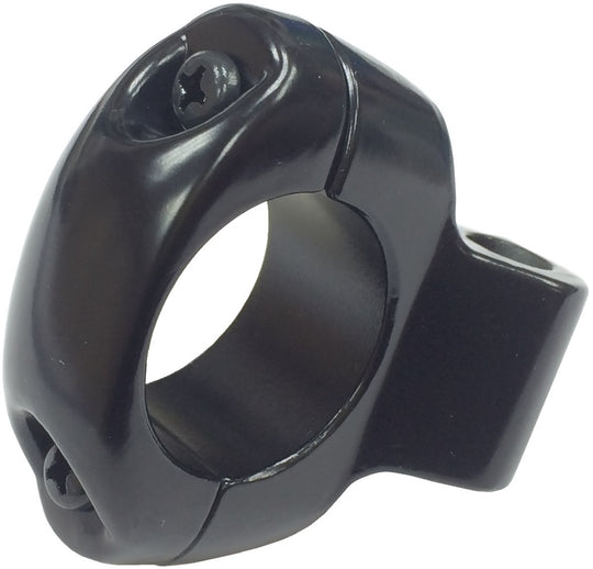 A Drag Specialties Universal 1" Motorcycle Mirror Clamp-on Mount - Black on a white background.