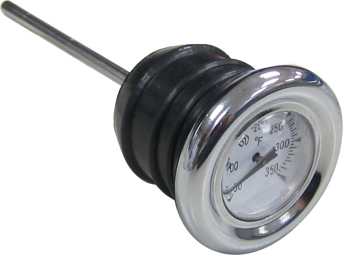 Analog Wyatt Gatling Oil Temp Dipstick 84-99 Harley Softail FXST FLST 79-03 Sportster with probe showing a temperature scale in fahrenheit.