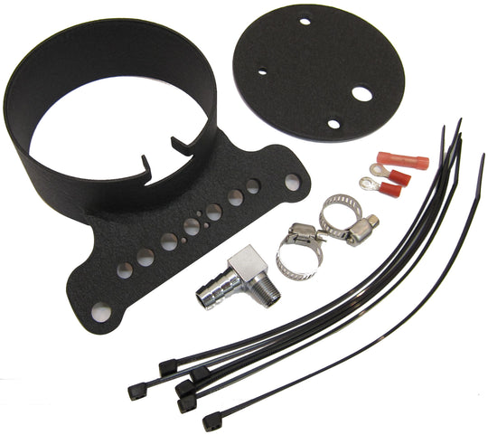 A Biker's Choice Single Gauge Mounting Kit for Sportster 1995-2005 - Black, with screws and nuts, perfect for Sportster fitment.