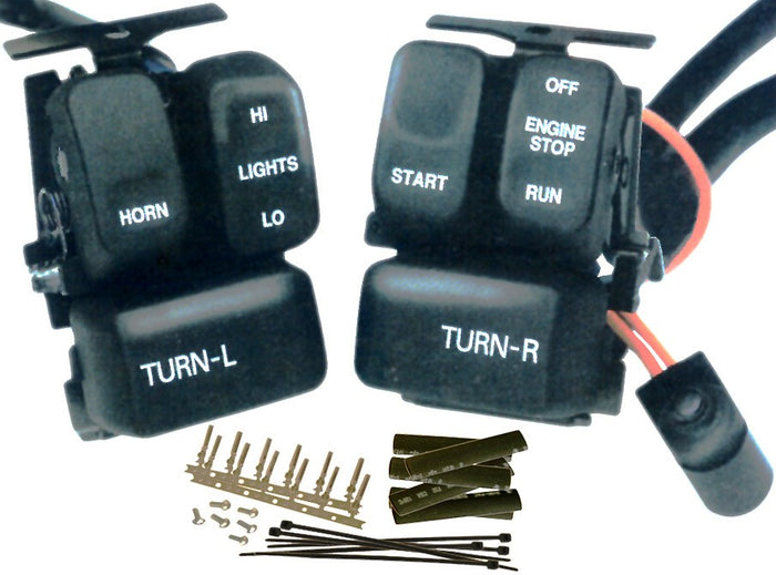A Wyatt Gatling wiring harness for a car, compatible with Harley motorcycles and including the Extended Handlebar Wiring Harness (+8") With Switches For Harley 1996-2006.