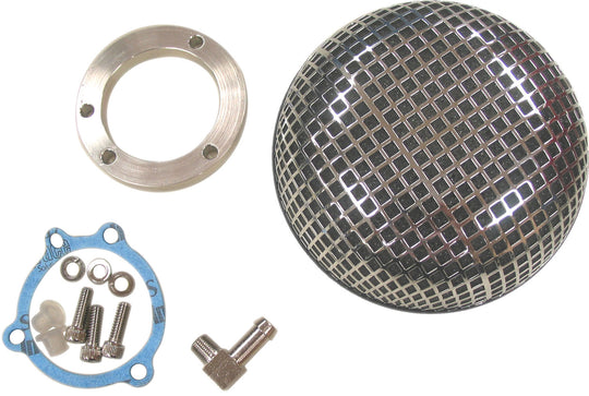 An air filter kit with a Harley Sportster & Big Twin CV Carb and a HardDrive Chrome Mesh Air Cleaner.