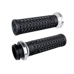A selection of ODI Vans Lock-on Grips for Harley-Davidson First Generation Throttle-By-Wire motorcycles in brown, black, and red, featuring ODI grip technology and arranged in three columns.
