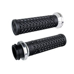 A selection of ODI Vans Lock-on Grips for Harley-Davidson First Generation Throttle-By-Wire motorcycles in brown, black, and red, featuring ODI grip technology and arranged in three columns.