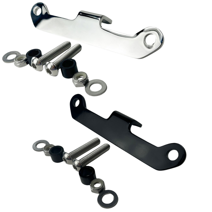 TC Bros. Headlight Mounting Bracket for Springer Front Ends (Vintage) includes chrome and black metal brackets plus hardware—ideal for springer headlight installation. Shown on white with "VINTAGE SPRINGERS" text. TC Bros. quality.
