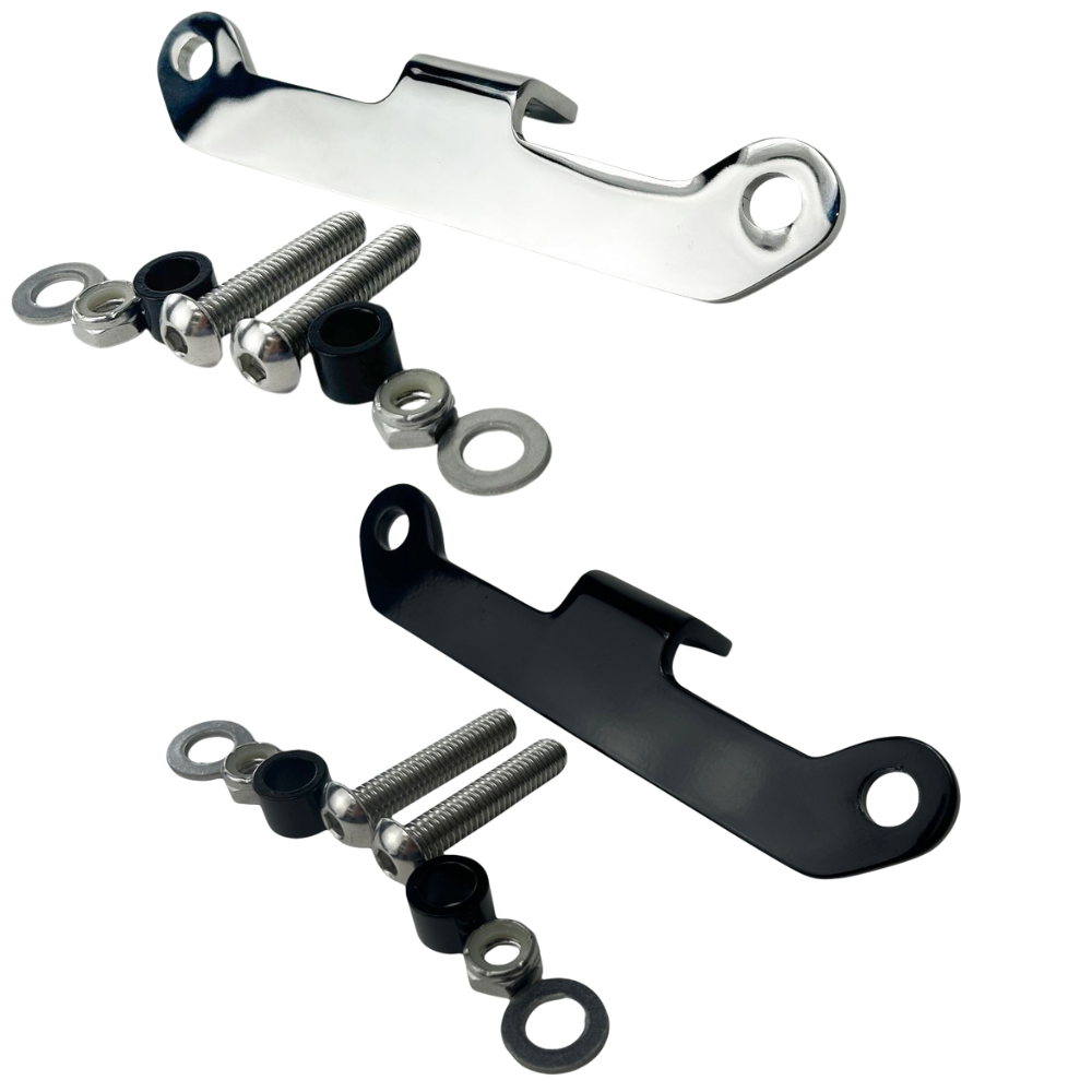 TC Bros. Headlight Mounting Bracket for Springer Front Ends (Vintage) includes chrome and black metal brackets plus hardware—ideal for springer headlight installation. Shown on white with "VINTAGE SPRINGERS" text. TC Bros. quality.