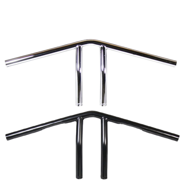 The TC Bros. 1" Whiskey Handlebar features a chrome finish with a raised center and two vertical grips, echoing classic Harley Davidson style, shown here against a white background.