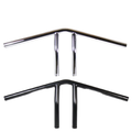 The TC Bros. 1" Whiskey Handlebar features a chrome finish with a raised center and two vertical grips, echoing classic Harley Davidson style, shown here against a white background.