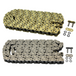 The TC Bros. 120 Link X-Ring 530 Heavy Duty Motorcycle Chain - Natural, shown flat with a master link and four black O-rings, is ideal for motorcycles or machinery and offered by TC Bros.