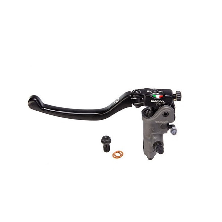 Motorcycle hydraulic brake master cylinder with lever and fittings, featuring Brembo RCS 19 Master Cylinder - 1 Inch - Gray.
