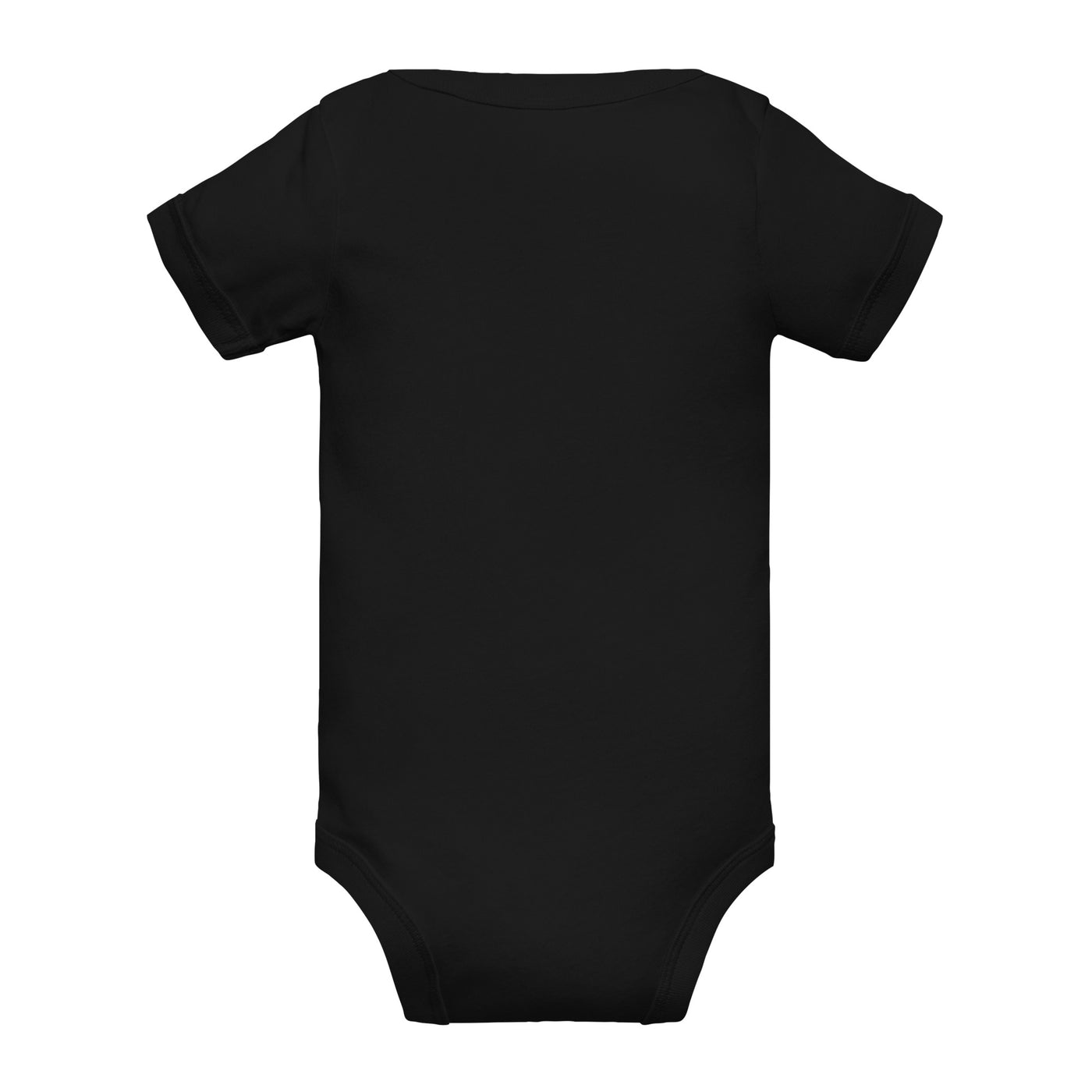 Black cotton Baby Short Sleeve One Piece - Winged Wheel - Black/Gold with three-snap leg closure and TC Bros motorcycle parts logo.