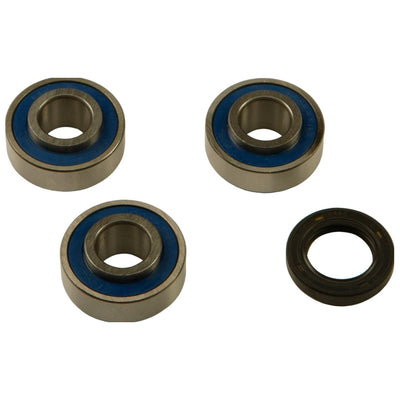 An All Balls Front/Rear Wheel Bearing Kit For Harley FL / FX 1967-1972 with four bearings and seals on a white background, designed to protect against water and dirt contamination, specifically for Harley FL/FX motorcycles.