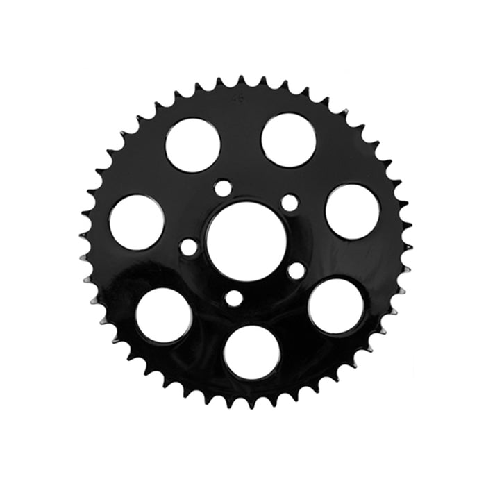 A "Black Rear 48T Sprocket for 86-92 Sportster (no offset)" with steel construction on a white background, made by TC Bros.