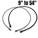 Two Goodridge Universal AN-Type Brake Lines—one silver, one black—with stainless steel braided hoses and threaded connectors are coiled together on a white background, suitable for hydraulic and brake fluid applications.