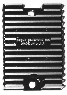 A black and white image of a metal plate with the words Cycle Electric CE-101 style electric inc.