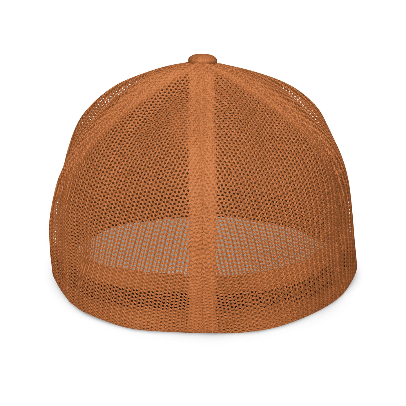 Brown TC Bros. Flex Fit Closed-Back Trucker Cap with mesh back and embroidered logo on the side.