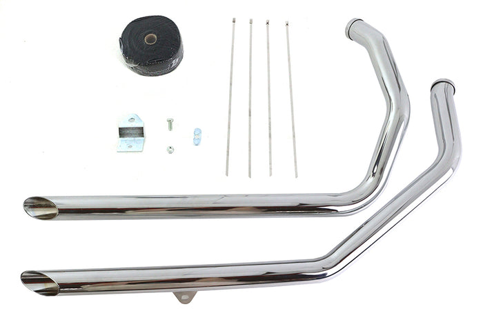 A pair of black Wyatt Gatling Sportster Exhaust Drag Pipe Kit with Black Header Wrap - Slash Cut hoses on a white background.