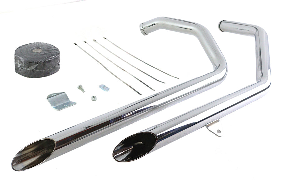 A pair of black Wyatt Gatling Sportster Exhaust Drag Pipe Kit with Black Header Wrap - Slash Cut hoses on a white background.