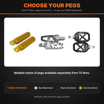The TC Bros. Mid Controls Deluxe Kit for 1991-2017 Harley-Davidson Dyna includes black metal brackets, a rod, bolts, washers, nuts, and small hardware—ideal parts for customizing your bike—displayed on a white background.