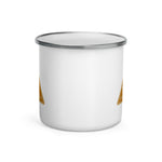 An TC Bros. Metal Camp Mug - White Enamel Coated - 12oz with a TC Bros. custom motorcycle parts logo printed on it.