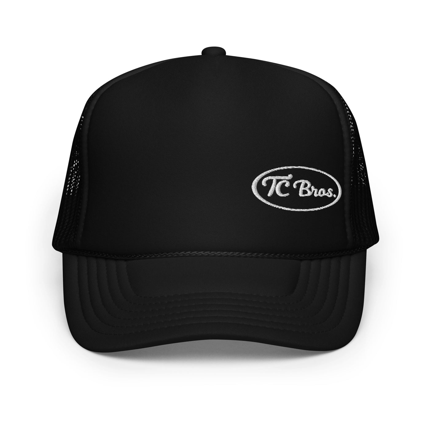 Black Pete Foam Trucker Hat with TC Bros. logo embroidery on the front.