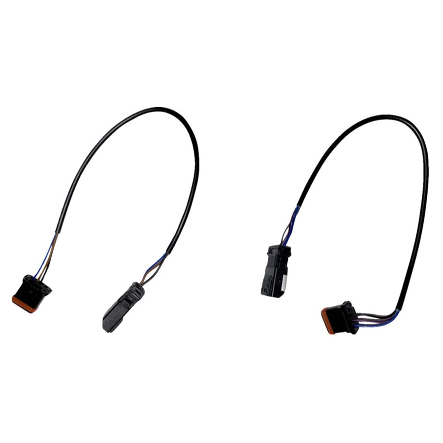 A pair of M8 Softail Front Turn Signal Extension Harness 8 with connectors from Custom Dynamics.