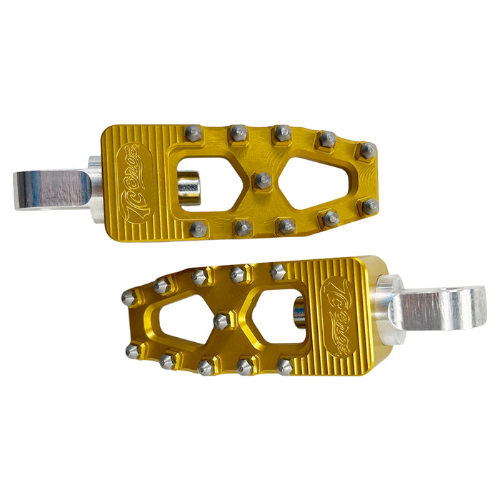 2019 TC Bros. Pro Series Gold MX Lite Foot Pegs for Harley Davidson riders with high traction foot pegs, for reference only.