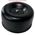 The TC Bros. Black Louvered Air Cleaner for Bendix Zenith & Keihin Butterfly Carbs includes a filter, cover, mounting plate, and fasteners, all set against a white background.