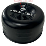 The TC Bros. Black Louvered Air Cleaner for Bendix Zenith & Keihin Butterfly Carbs includes a filter, cover, mounting plate, and fasteners, all set against a white background.