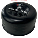 The TC Bros. Black Louvered Air Cleaner for Bendix Zenith & Keihin Butterfly Carbs includes a filter, cover, mounting plate, and fasteners, all set against a white background.