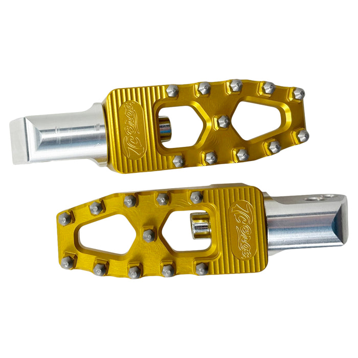 2019 TC Bros. Pro Series Gold MX Lite Foot Pegs for Harley Davidson riders with high traction foot pegs, for reference only.