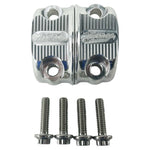 Close-up of TC Bros. Pro Series Clutch and Brake Perch Clamps for 1984-Up Harley-Davidson motorcycles, designed for 1" handlebars, showing control buttons, bolts, and the engraved TC Bros. brand name.