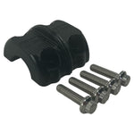 Close-up of TC Bros. Pro Series Clutch and Brake Perch Clamps for 1984-Up Harley-Davidson motorcycles, designed for 1" handlebars, showing control buttons, bolts, and the engraved TC Bros. brand name.