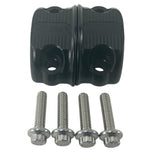 Three TC Bros. Pro Series Clutch & Brake Perch Clamp Sets in black, gold, and silver are aligned in a row above four silver screws on a white background, perfectly suited for Harley Softail, Touring, Dyna, and Sportster handlebars.