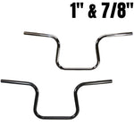 A chrome TC Bros. Lane Splitter Handlebar and a black motorcycle handlebar are shown side by side against a white background.