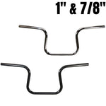 A chrome TC Bros. Lane Splitter Handlebar and a black motorcycle handlebar are shown side by side against a white background.