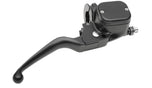 The Moto Iron® OEM Style 11/16" Front Brake Master Assembly for Harley 1996-2017, designed for dual disc systems, is elegantly positioned at an angle on a white background with an integrated reservoir.