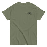 Plain olive green staple Pete - Military Green Tee with a small black logo on the left chest, printed on demand by TC Bros.