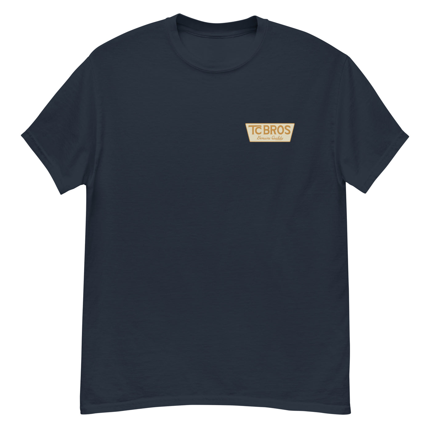 Genuine Quality - Navy Tee with a small TC Bros logo on the left chest area, made of ring-spun cotton.