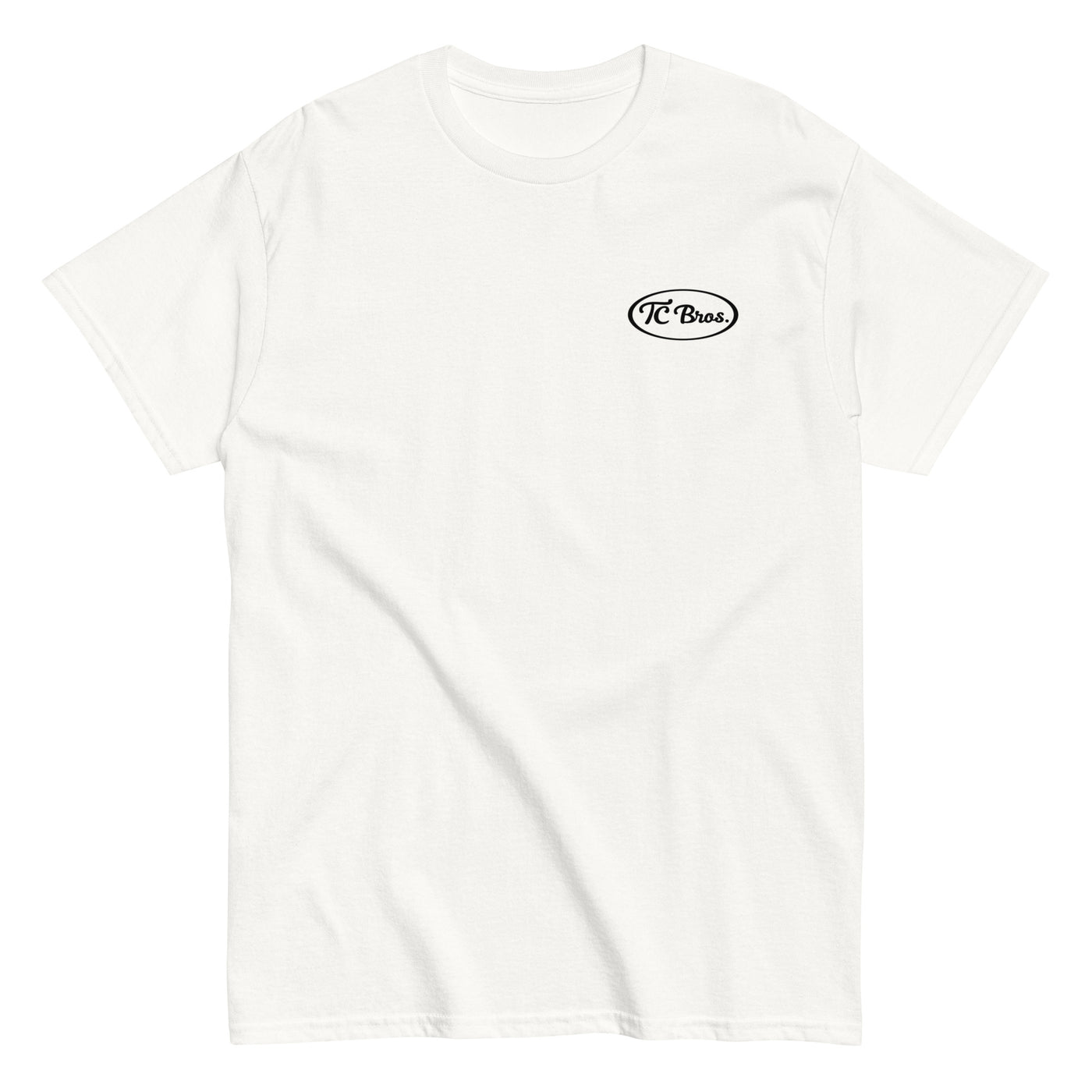 Staple plain white Pete - White Tee with a small "TC Bros." logo on the left chest area, made from 100% ring-spun cotton.